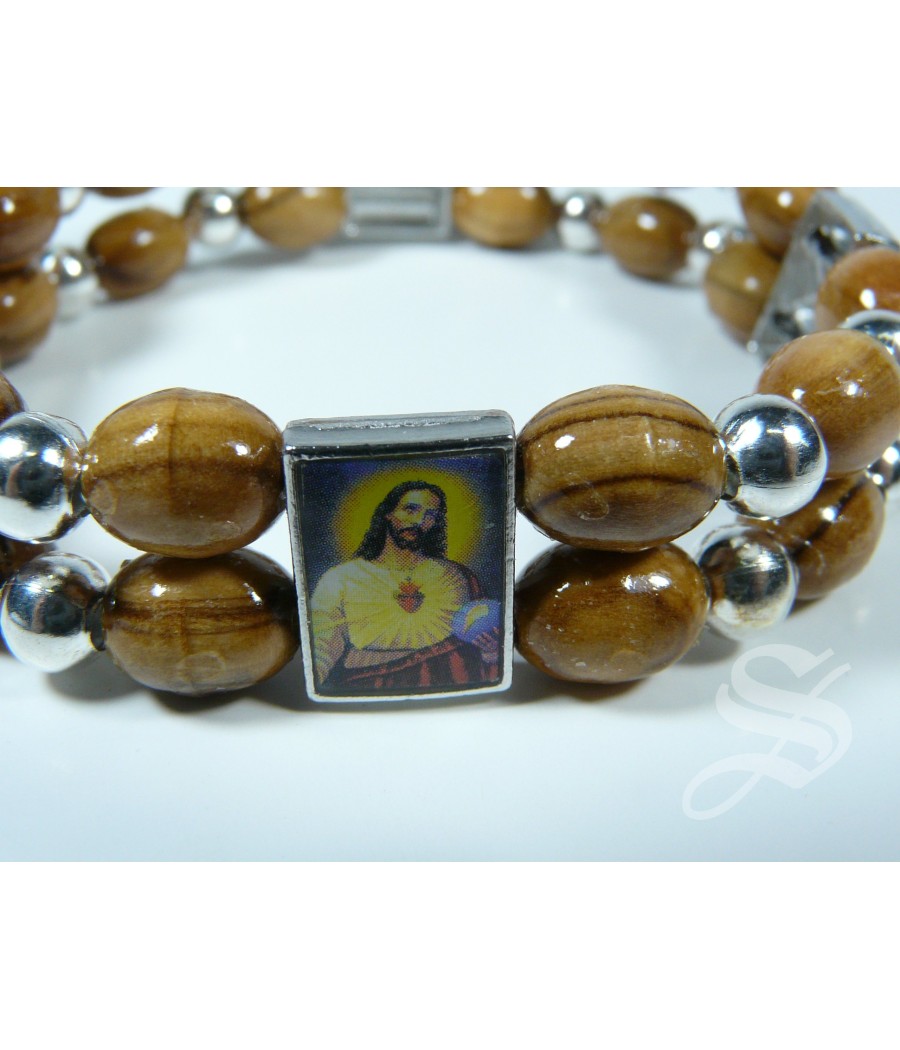 PULSERA DOBLE CON IMAGENES BOLA OVAL 10 X 7 MM. MADERA OLIVO JERUSALEN
