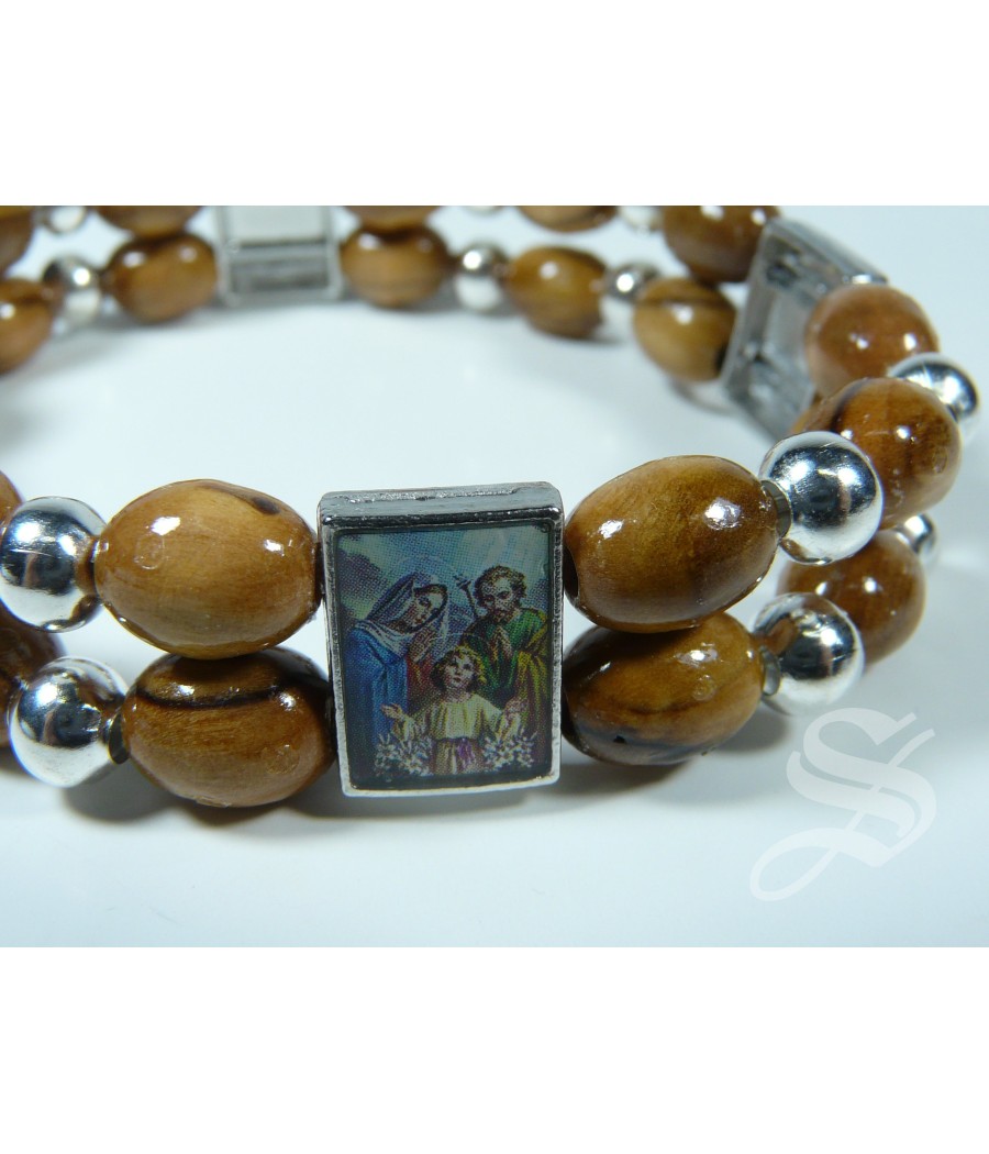 PULSERA DOBLE CON IMAGENES BOLA OVAL 10 X 7 MM. MADERA OLIVO JERUSALEN