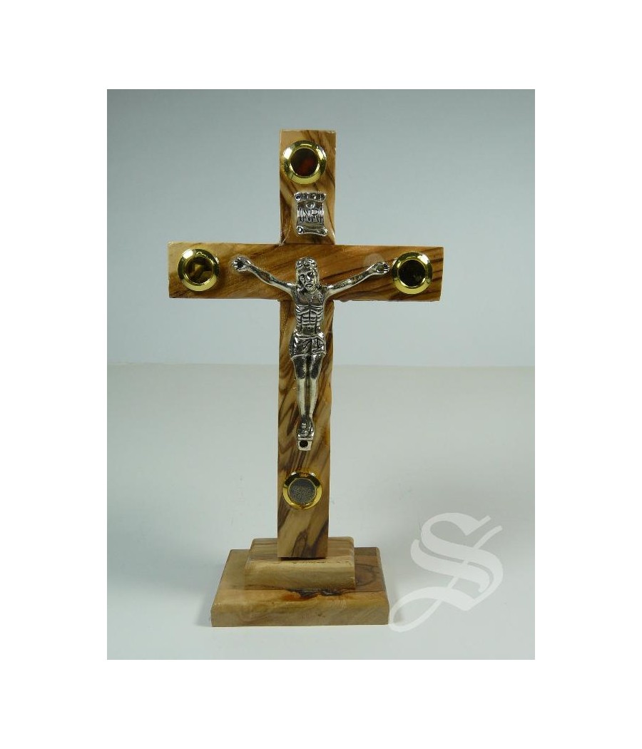 CRUZ MADERA OLIVO CON BASE 14 X 7,5 CM.