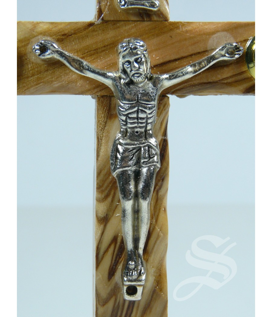 CRUZ MADERA OLIVO CON BASE 14 X 7,5 CM.