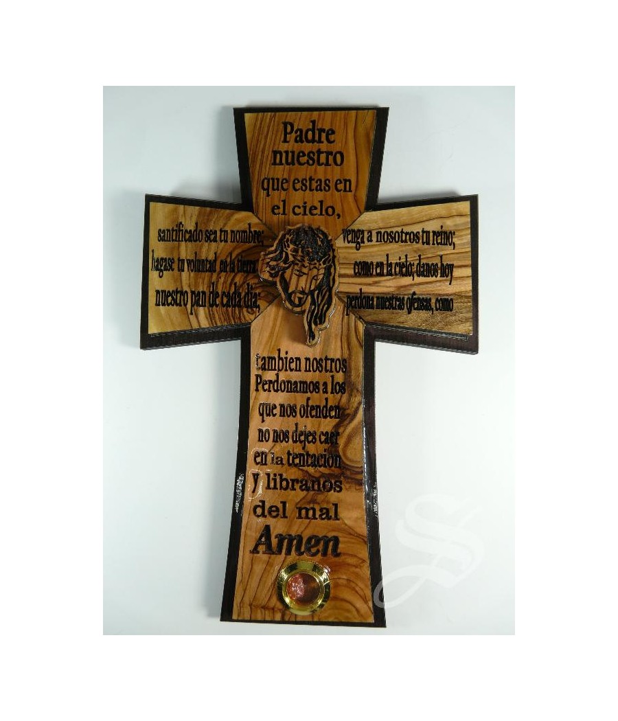 CRUZ MADERA CON ROSTRO JESUS 20,5 X 13,5 CM. OLIVO JERUSALEN