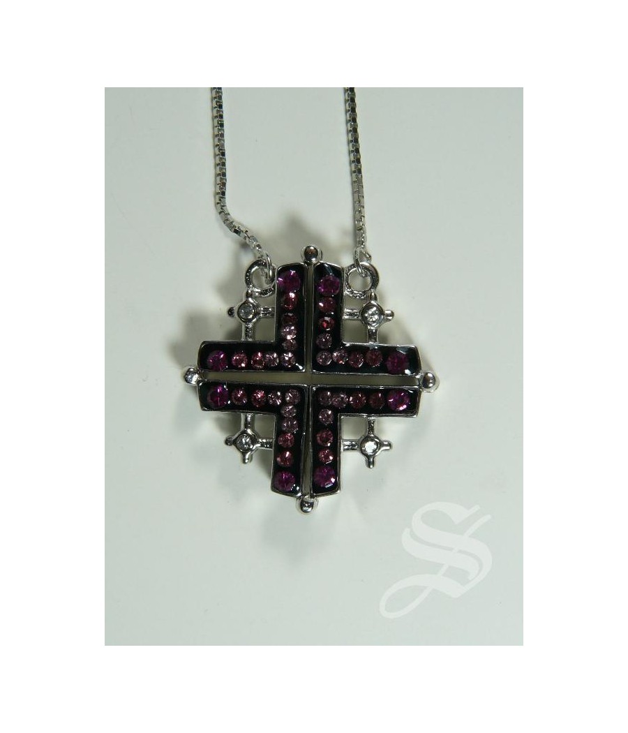 CRUZ JERUSALEN DE PLATA 24 MM. MAGNETICA CON CADENA