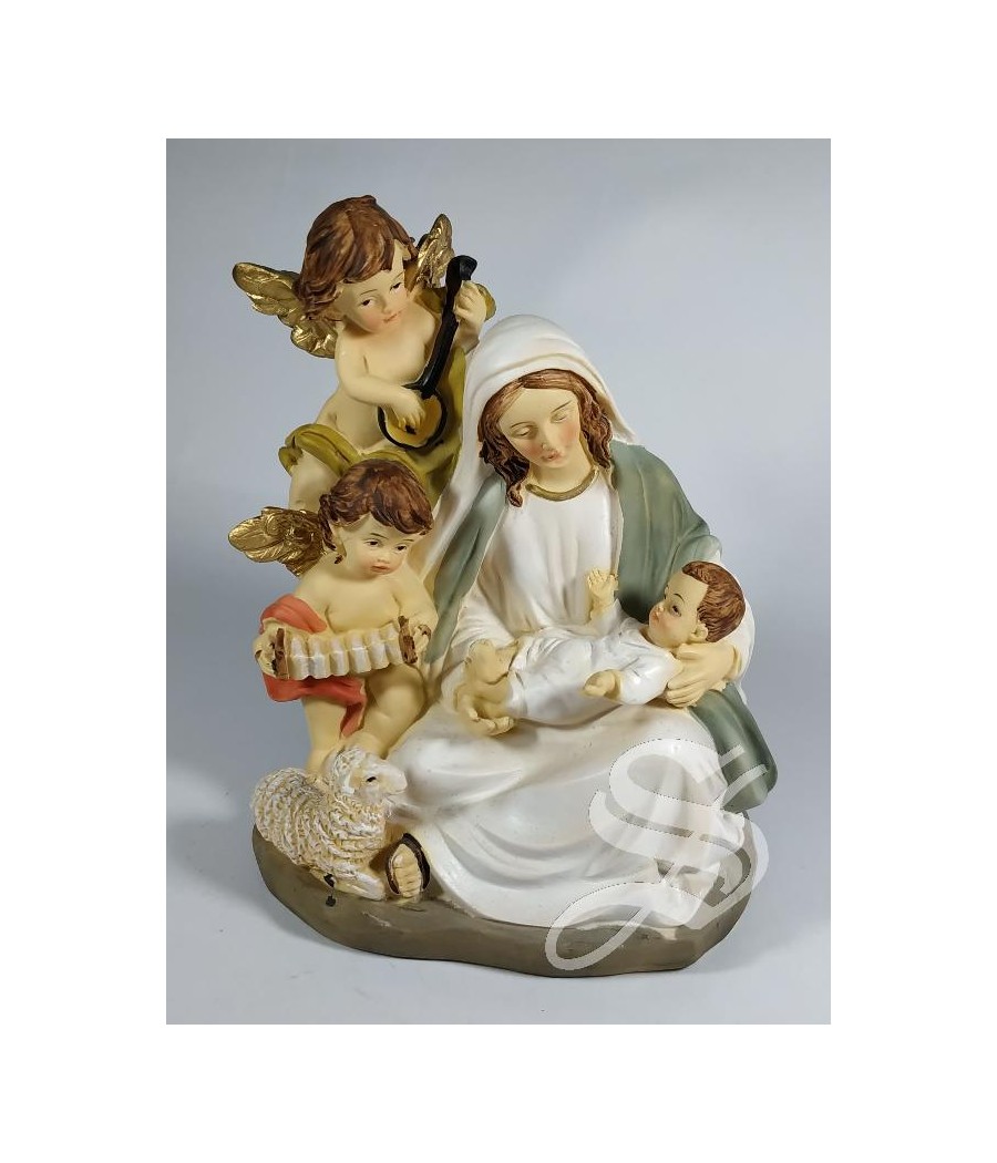 VIRGEN CON NIÑO Y ANGELES 13 CM.