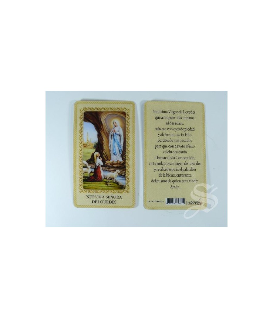 ESTAMPA VIRGEN DE LOURDES PLASTIFICADA 6 X 10,5 CON ORACION