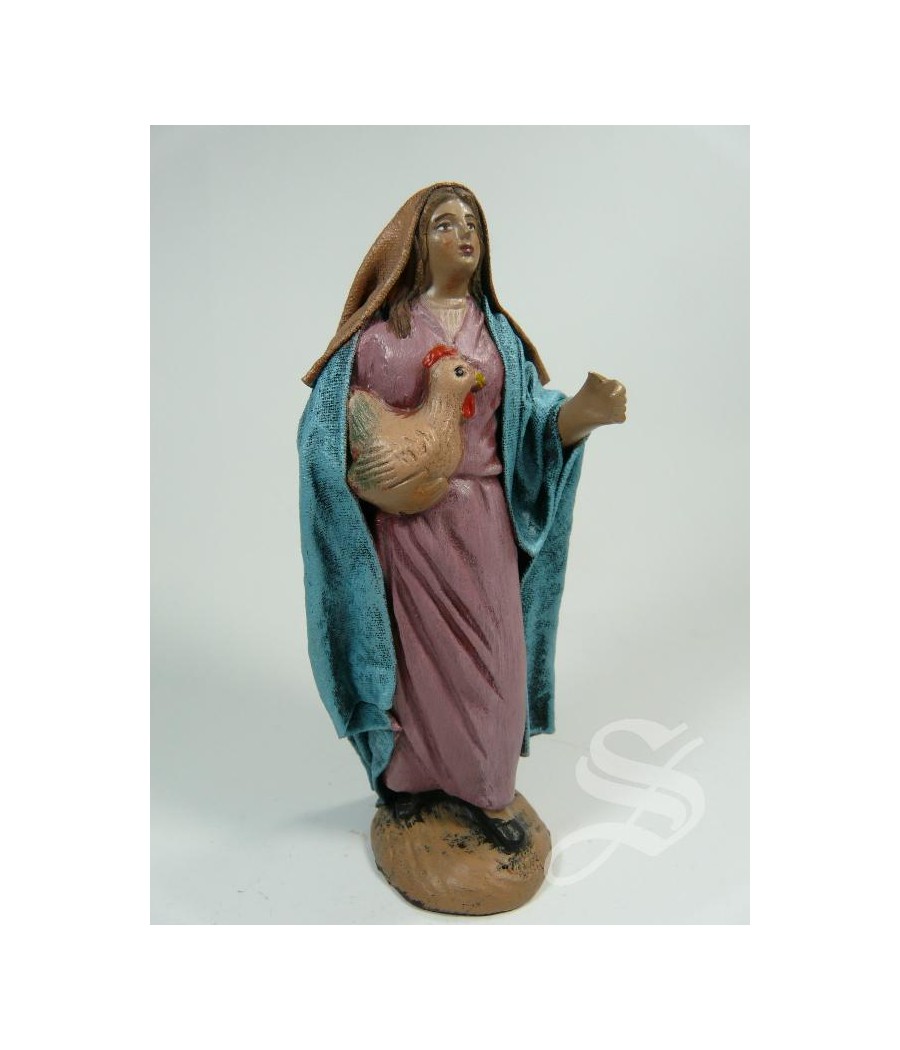 PASTORA CON POLLO 12 CM. BARRO LIENZADO