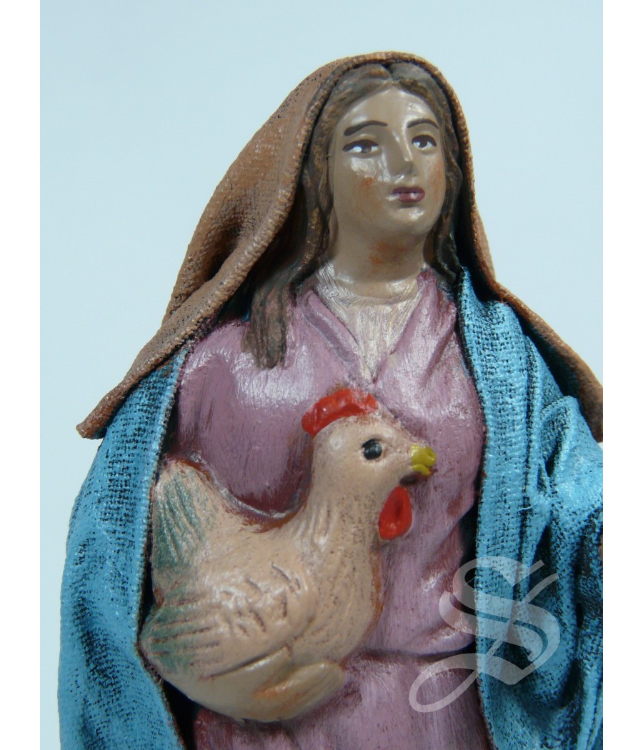 PASTORA CON POLLO 12 CM. BARRO LIENZADO