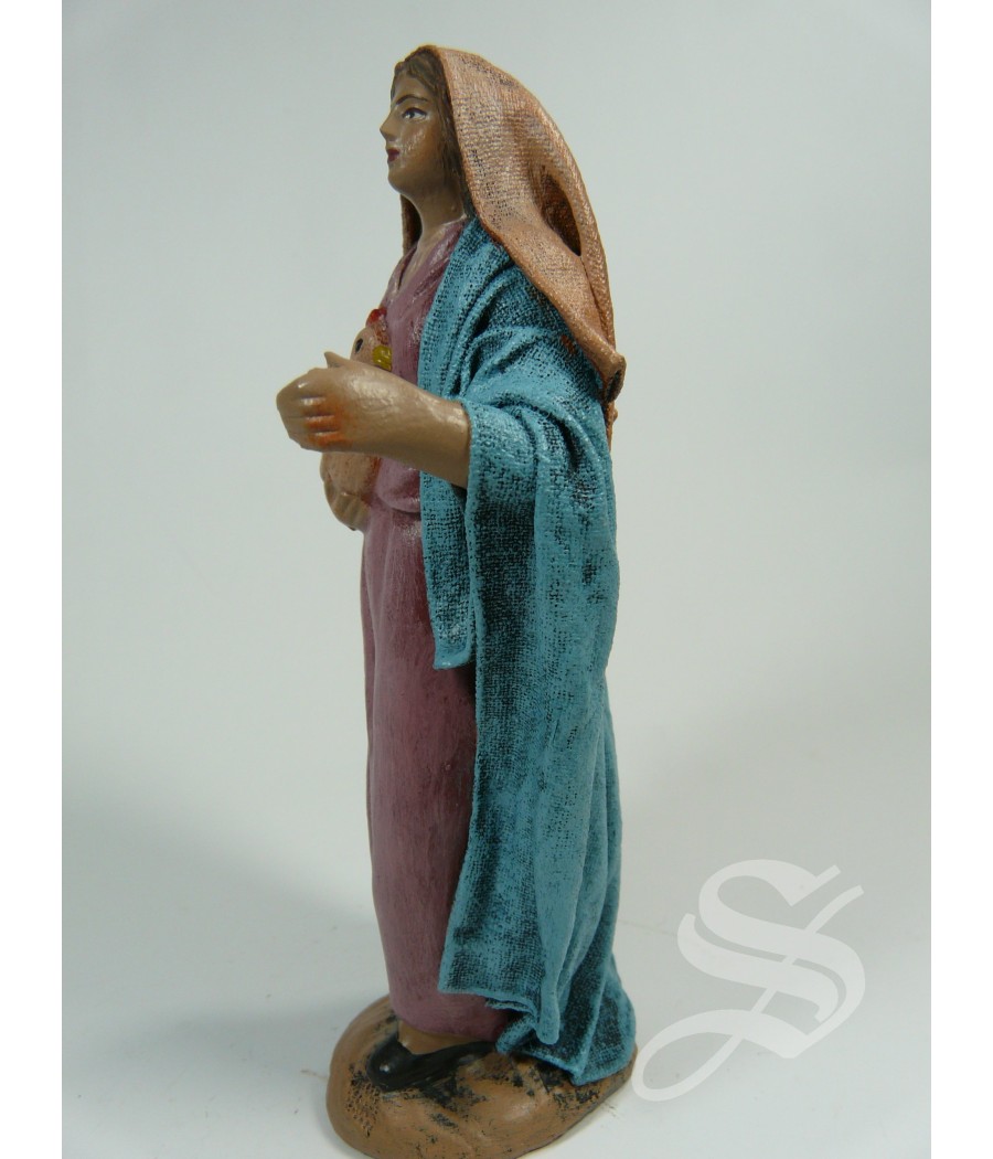 PASTORA CON POLLO 12 CM. BARRO LIENZADO