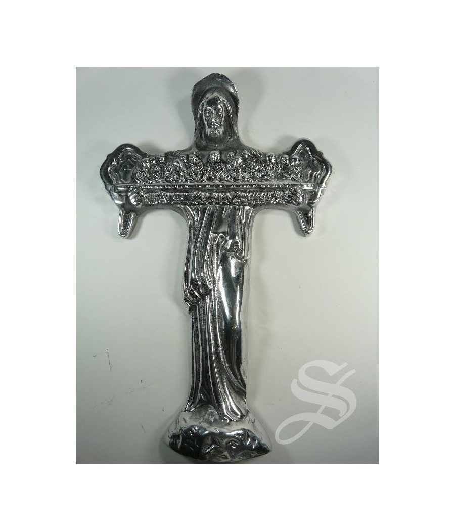 CRUZ CRISTO CON SANTA CENA 30 X 20 CM. ALUMINIO