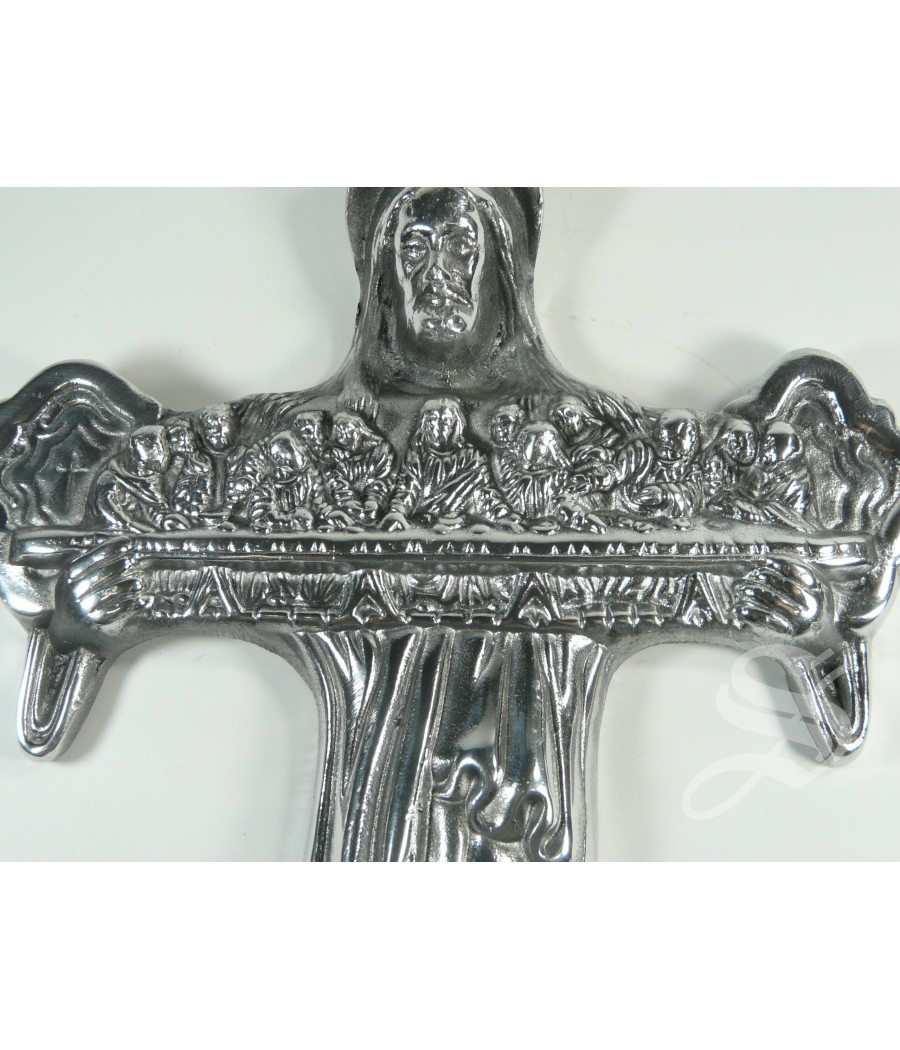 CRUZ CRISTO CON SANTA CENA 30 X 20 CM. ALUMINIO
