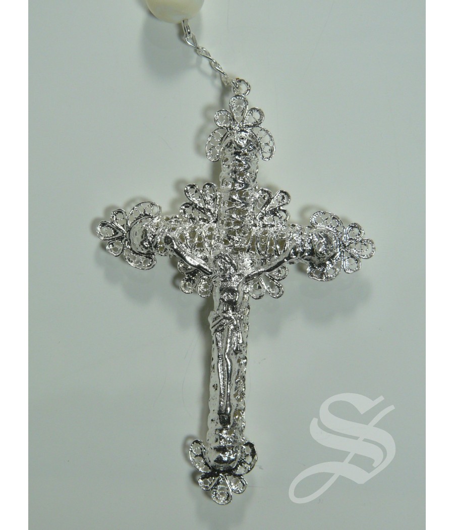 ROSARIO NACAR Y PLATA 12 MM. REFORZADO CRUZ Y MARIA FILIGRANA