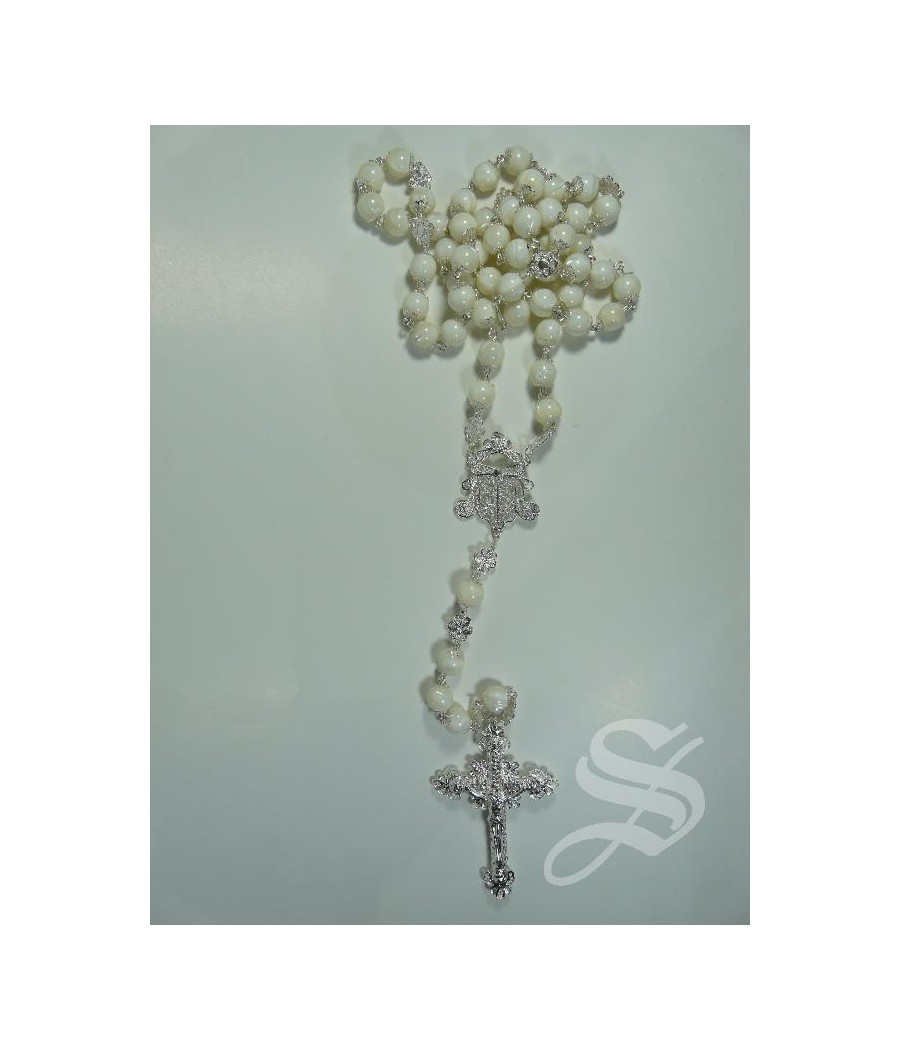 ROSARIO NACAR Y PLATA 12 MM. FILIGRANA PLATA CON ENTREPIEZA