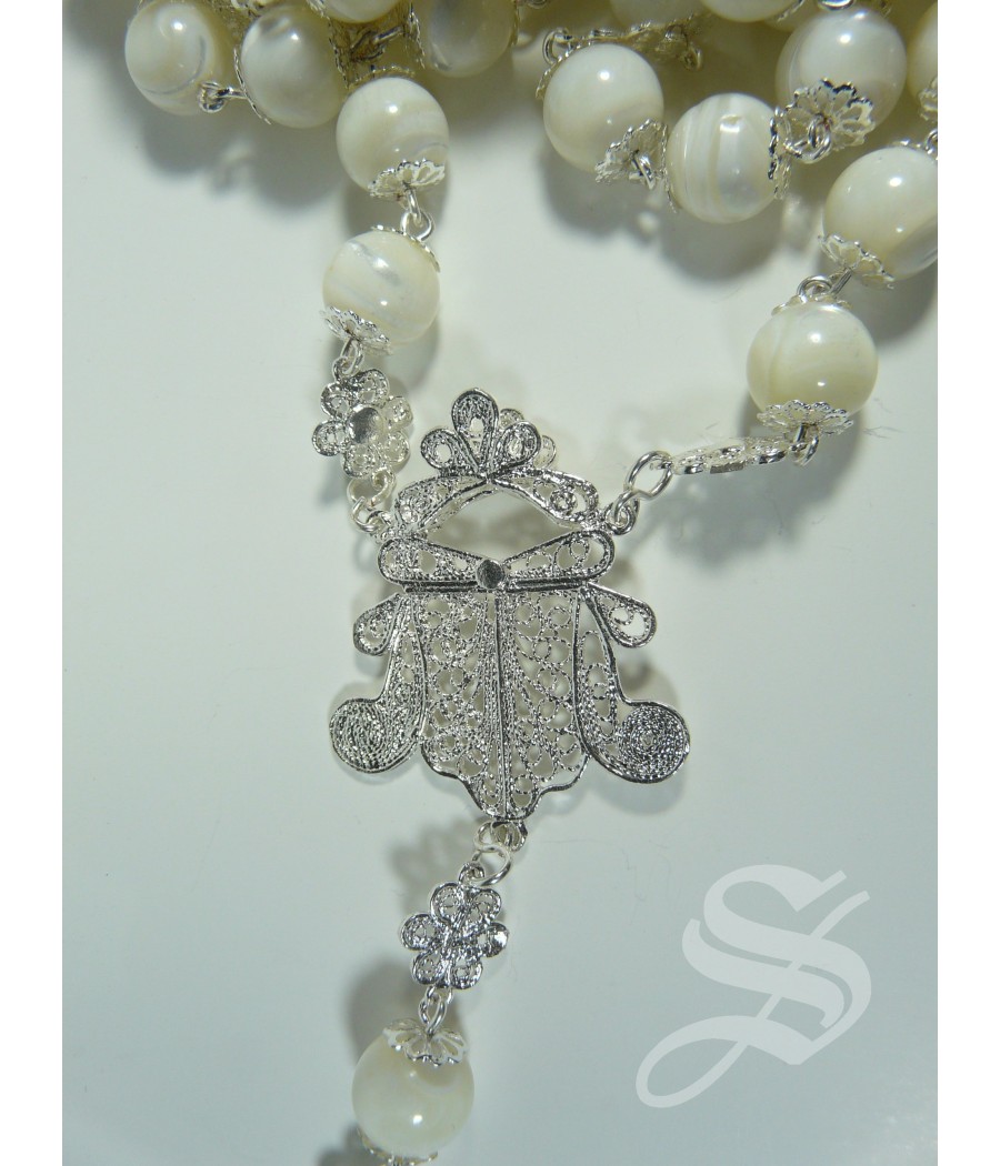 ROSARIO NACAR Y PLATA 12 MM. FILIGRANA PLATA CON ENTREPIEZA