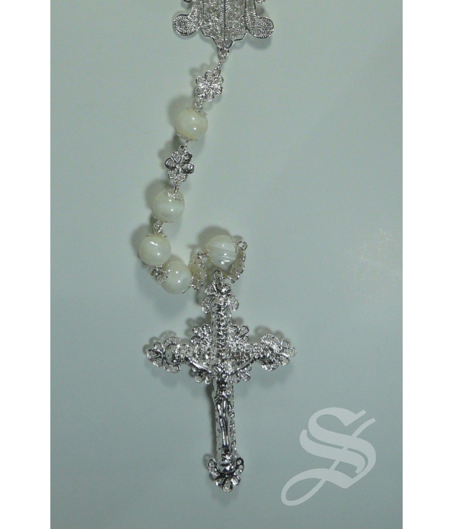ROSARIO NACAR Y PLATA 12 MM. FILIGRANA PLATA CON ENTREPIEZA