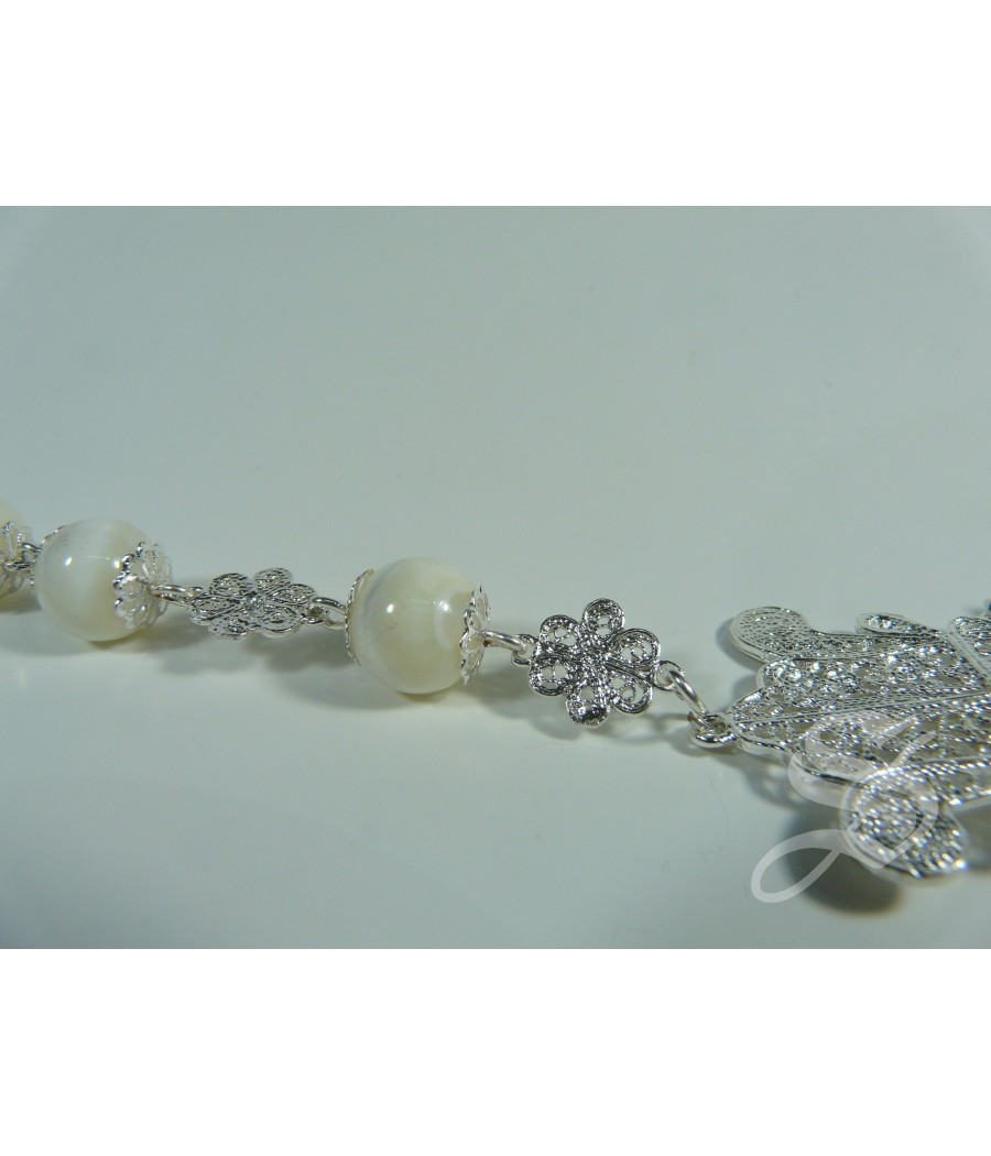 ROSARIO NACAR Y PLATA 12 MM. FILIGRANA PLATA CON ENTREPIEZA