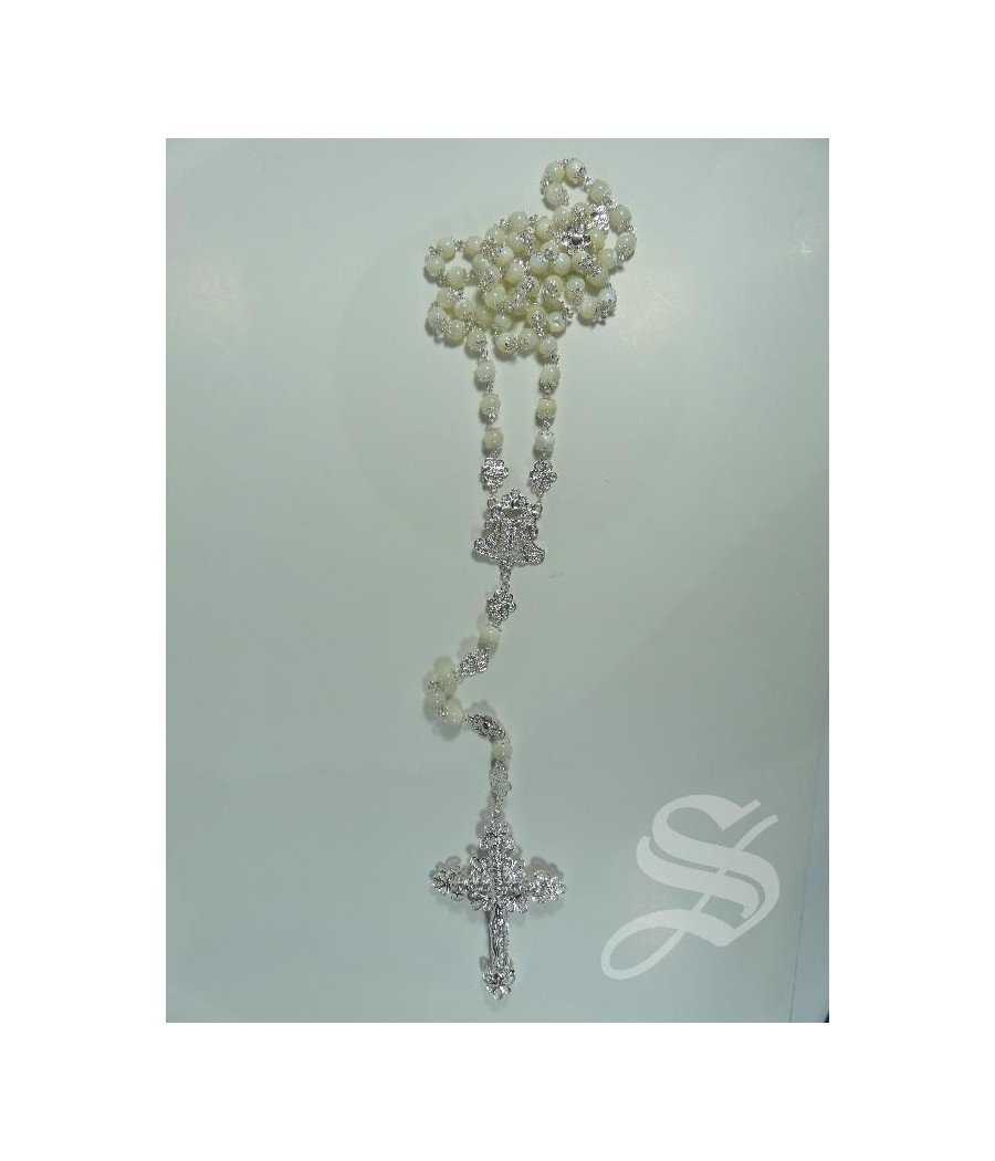 ROSARIO NACAR Y PLATA 8 MM. ENTREPIEZA TODO FILIGRANA CRUZ MEDIANA