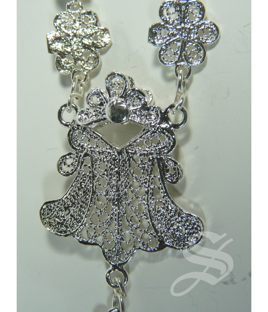 ROSARIO NACAR Y PLATA 8 MM. ENTREPIEZA TODO FILIGRANA CRUZ MEDIANA