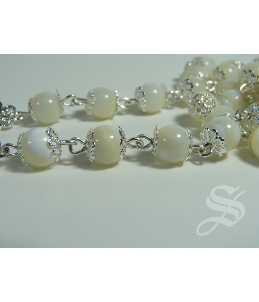 ROSARIO NACAR Y PLATA 8 MM. ENTREPIEZA TODO FILIGRANA CRUZ MEDIANA