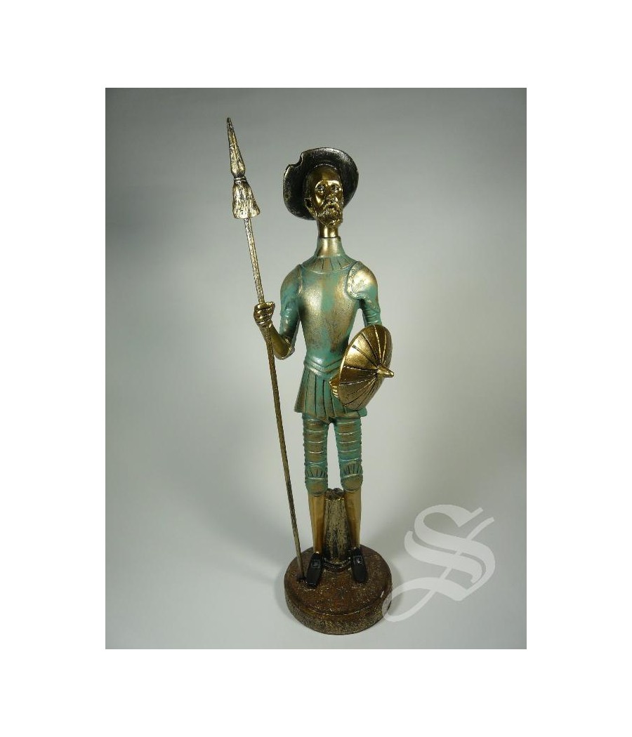 QUIJOTE  RESINA IMITACION BRONCE 31 CM. BASE 8 X 8 CM.