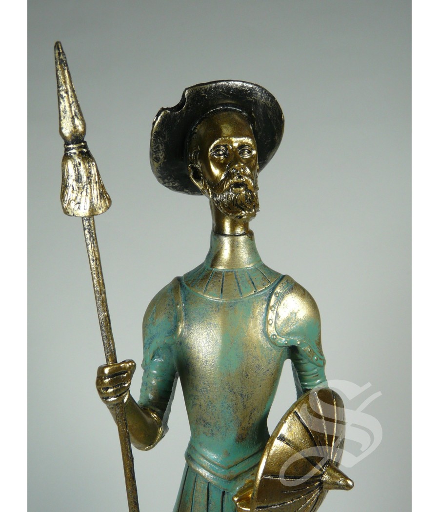 QUIJOTE  RESINA IMITACION BRONCE 31 CM. BASE 8 X 8 CM.