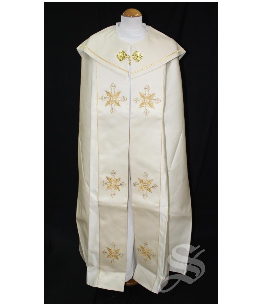 CAPA PLUVIAL BLANCA BORDADA CRUCES CON POTENCIAS Y JHS