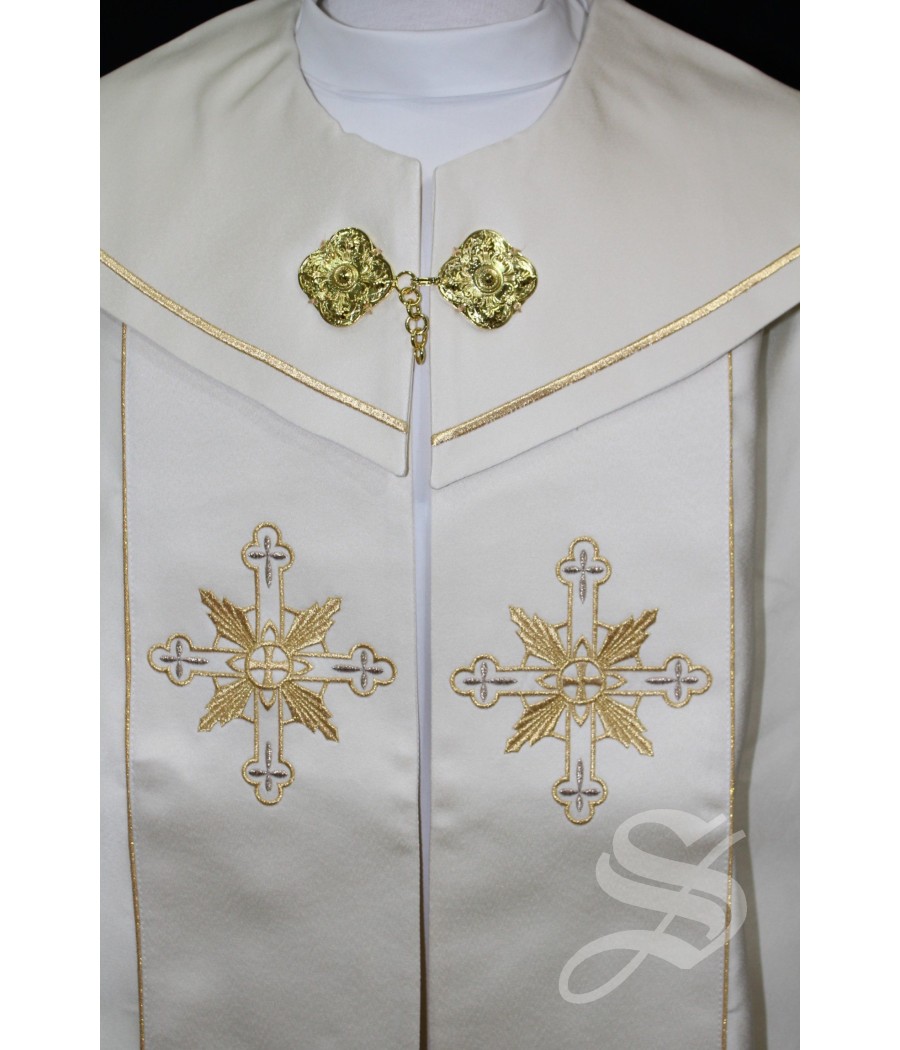 CAPA PLUVIAL BLANCA BORDADA CRUCES CON POTENCIAS Y JHS