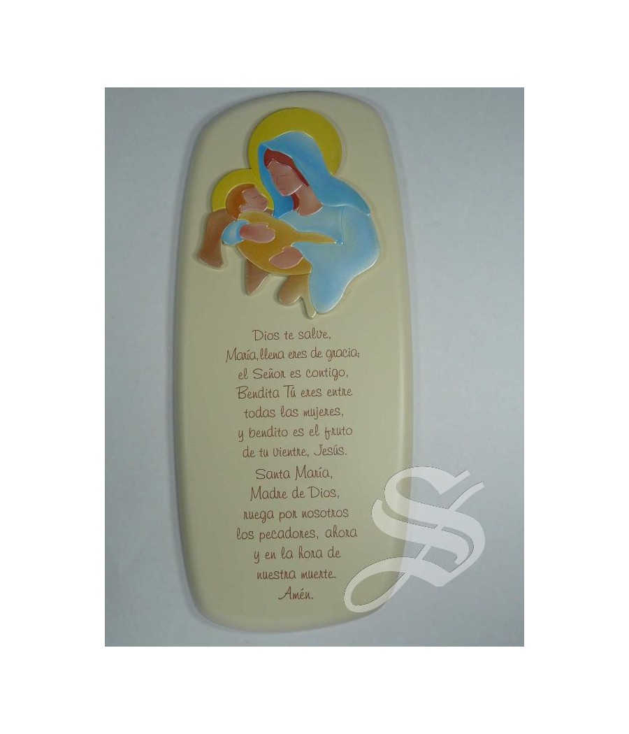 CUADRO LACADO 12 X 27 VIRGEN CON NIÑO EN MARFIL