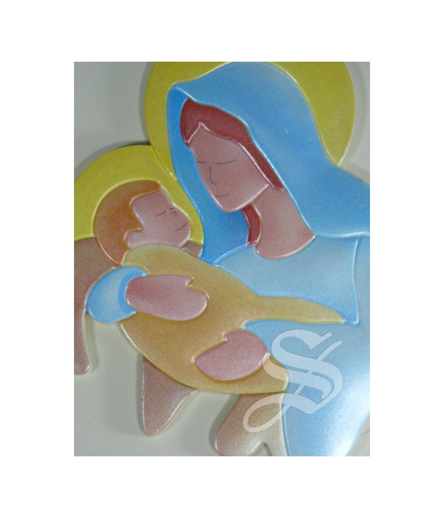 CUADRO LACADO 12 X 27 VIRGEN CON NIÑO EN MARFIL