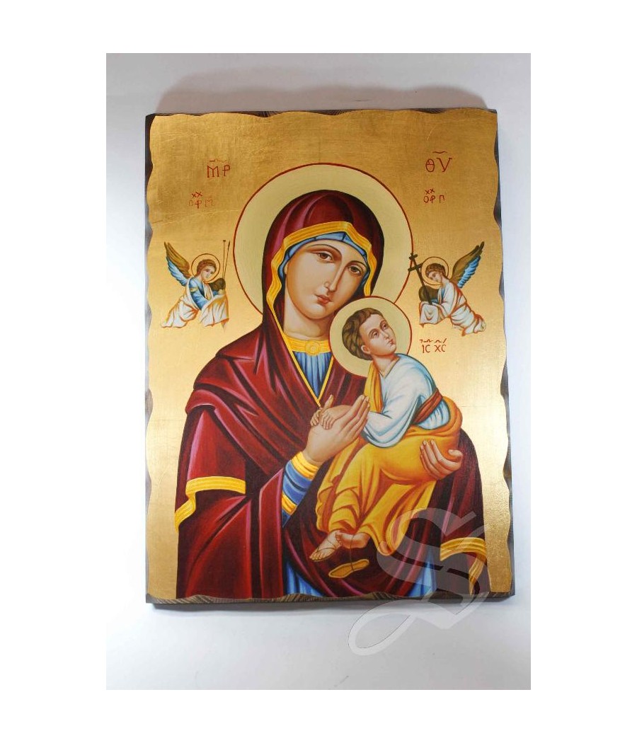 ICONO ORTODOXO VIRGEN CON NIÑO ACABADO EN MADERA Y PAN DE ORO 42 X 31 CM.