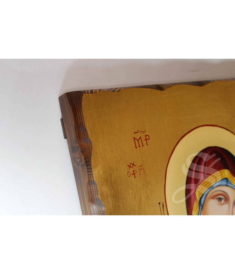ICONO ORTODOXO VIRGEN CON NIÑO ACABADO EN MADERA Y PAN DE ORO 42 X 31 CM.