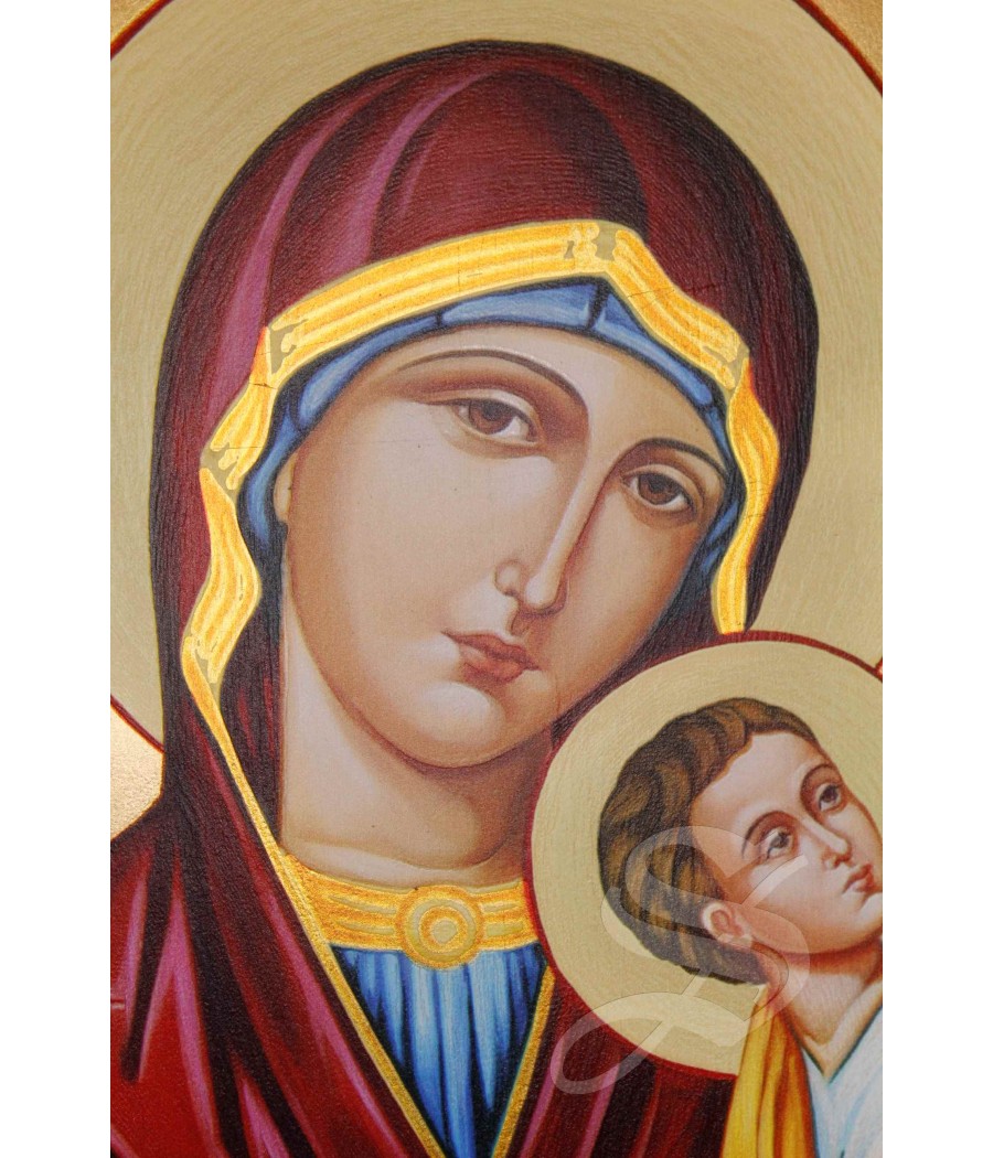 ICONO ORTODOXO VIRGEN CON NIÑO ACABADO EN MADERA Y PAN DE ORO 42 X 31 CM.