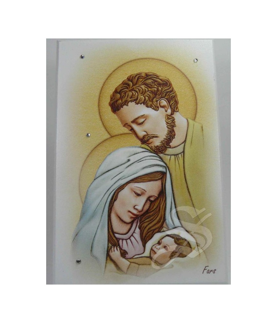 CUADRO MADERA 10*15 SAGRADA FAMILIA Y CRISTALES STRASS