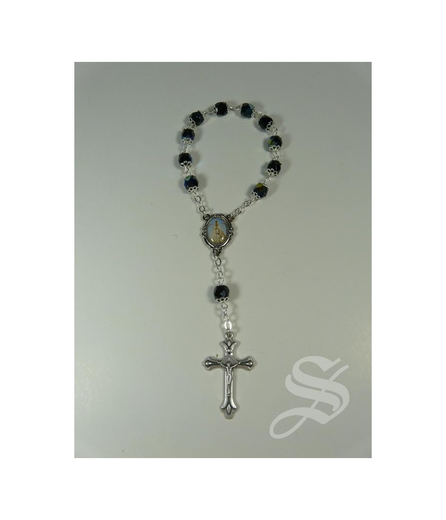 DECENA CRISTAL NEGRO CON CAPUCHONES VIRGEN DEL PRADO 7MM