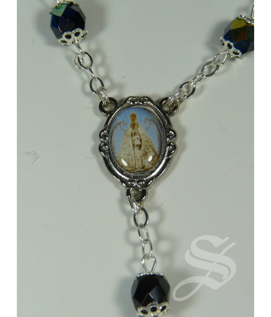 DECENA CRISTAL NEGRO CON CAPUCHONES VIRGEN DEL PRADO 7MM