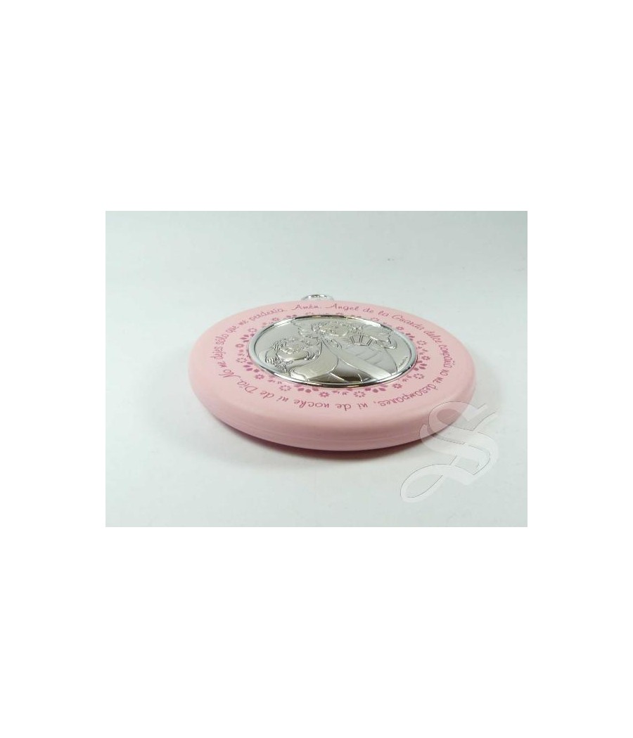 MEDALLON CUNA REDONDO ORACION ANGEL ROSA Ø 9 CM.