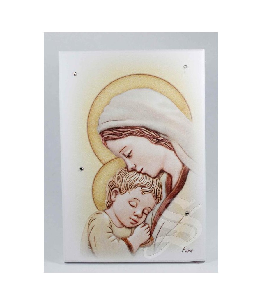 CUADRO MADERA 10 * 15 VIRGEN CON NIÑO Y CRISTALES STRASS
