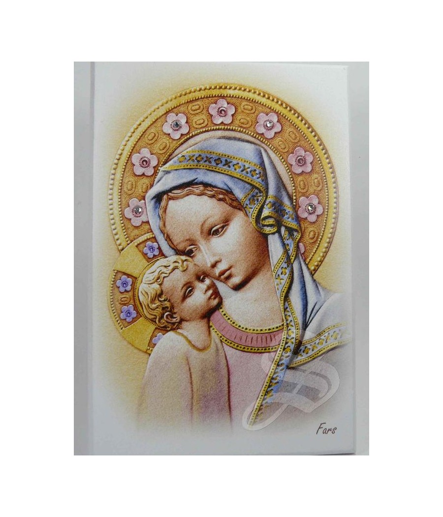 CUADRO MADERA VIRGEN CON NIÑO 10*15 Y CRISTALES STRASS