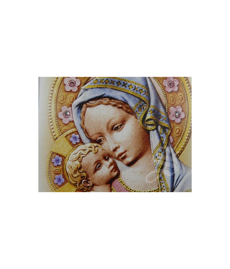 CUADRO MADERA VIRGEN CON NIÑO 10*15 Y CRISTALES STRASS