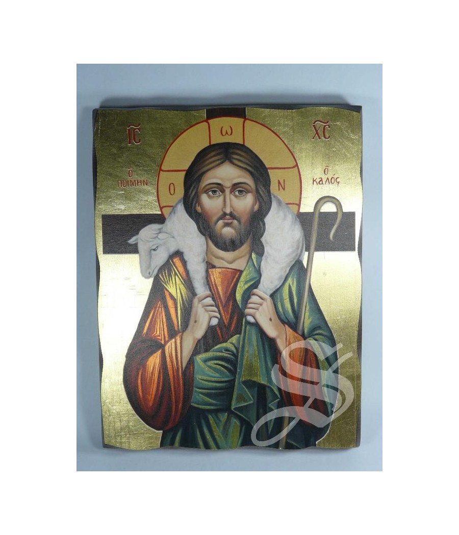 ICONO MADERA Y PAN DE ORO 21 X 37 BUEN PASTOR CON ESTUCHE REGALO