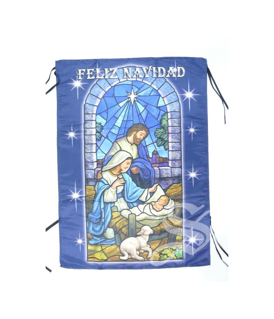 BALCONERA NAVIDAD AZUL VIDRIERA 71 * 97 LAVABLE