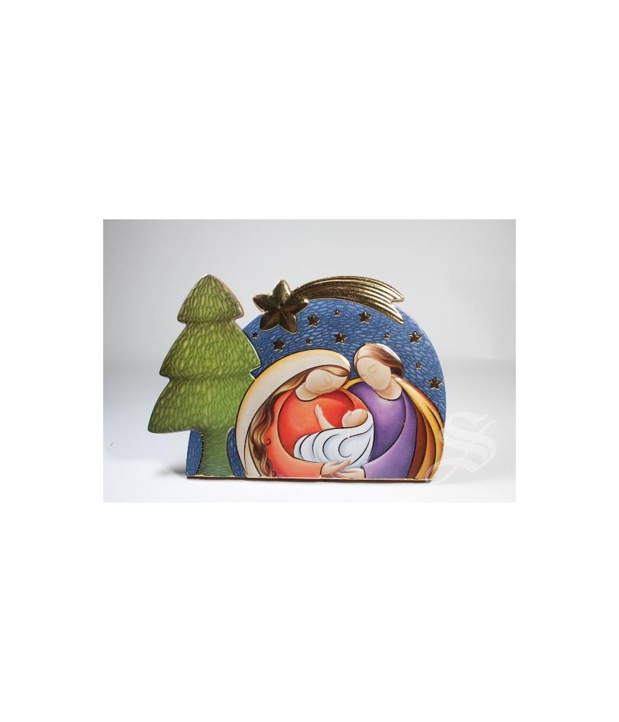 CUADRITO NACIMIENTO EN POLIMERO CON PINO Y ESTRELLA 10 X 16