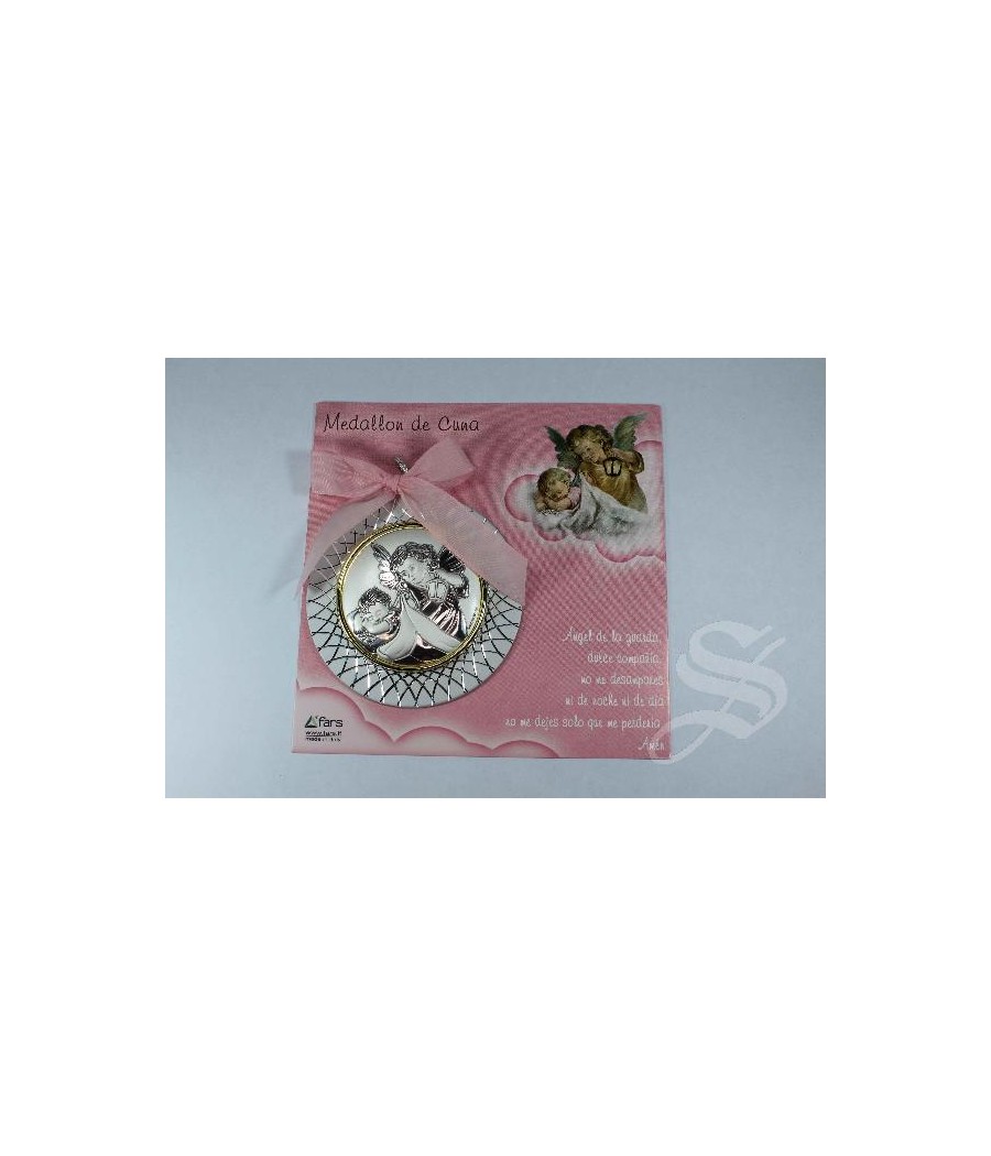 MEDALLON CUNA ALUMINIO ANGEL CHAPA PLATA ROSA