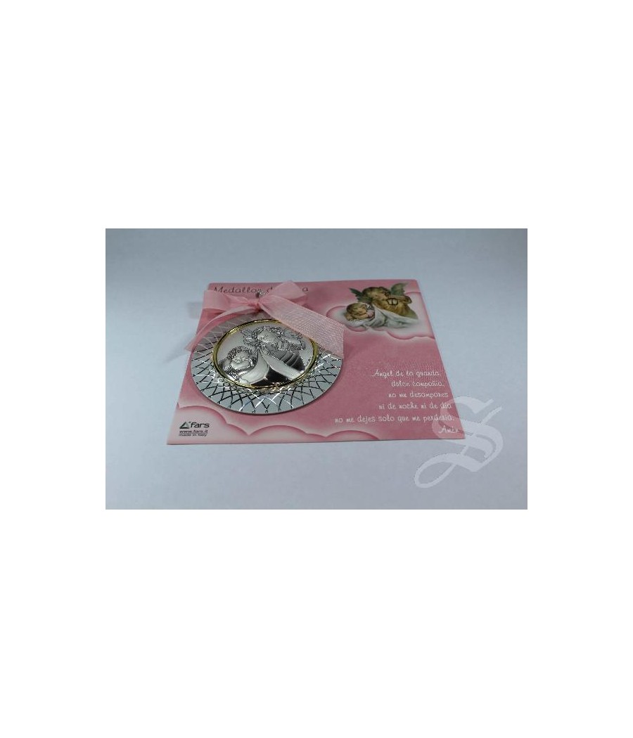 MEDALLON CUNA ALUMINIO ANGEL CHAPA PLATA ROSA