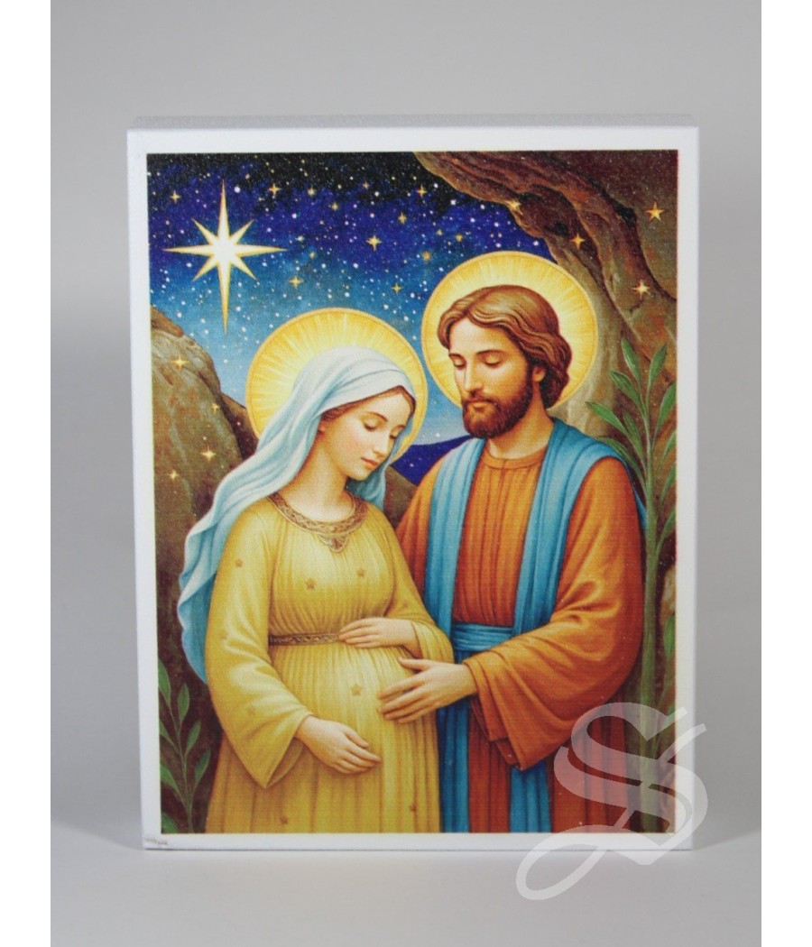 CUADRO EN MADERA 9 X 12 CM. JOSE Y MARIA EN LA ESPERA