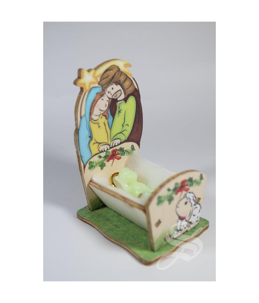 CUNITA MADERA COMPONIBLE 12 CM. CON NIÑO JESUS FOSFORO 4 CM.