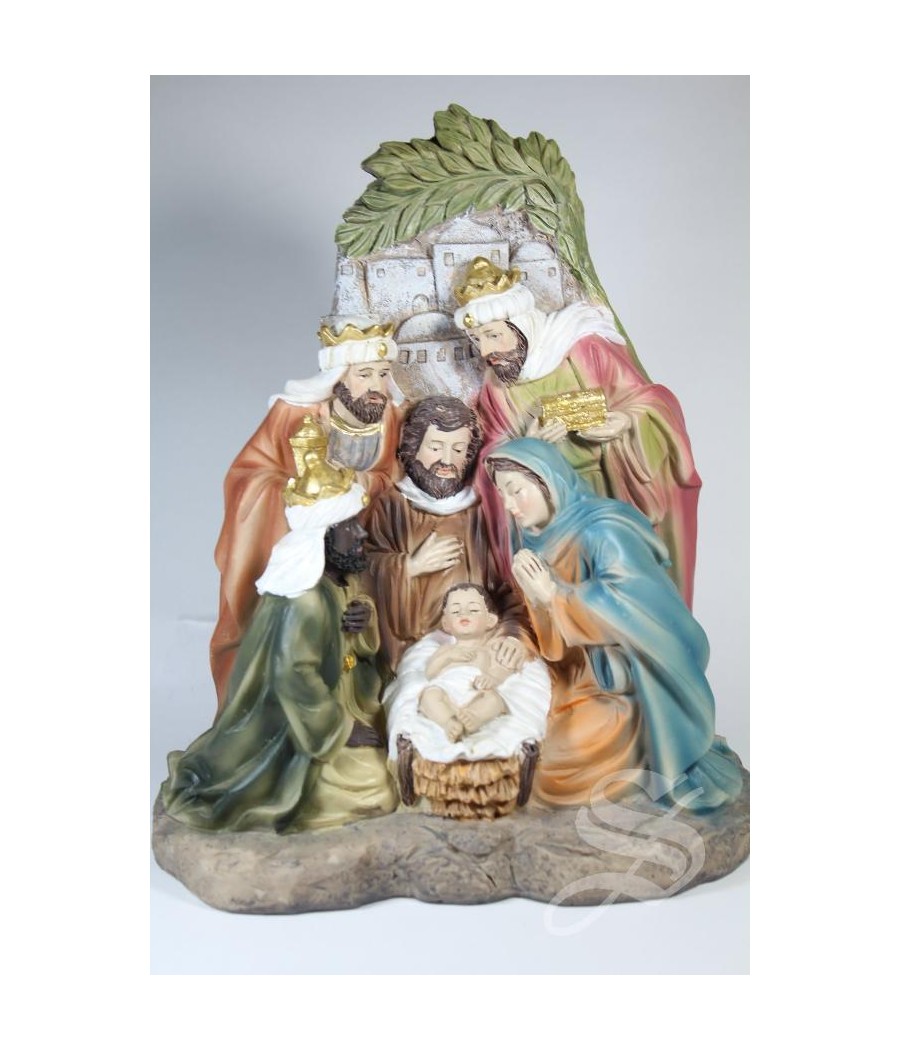 NACIMIENTO CON REYES PUEBLO Y PALMERA 17,5 X 9 X 20,5 CM.