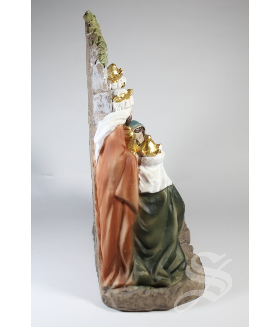 NACIMIENTO CON REYES PUEBLO Y PALMERA 17,5 X 9 X 20,5 CM.