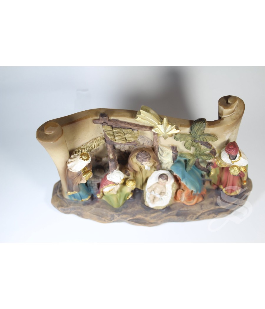 NACIMIENTO CON REYES EN PERGAMINO 21 X 8 X 12,5 CM.