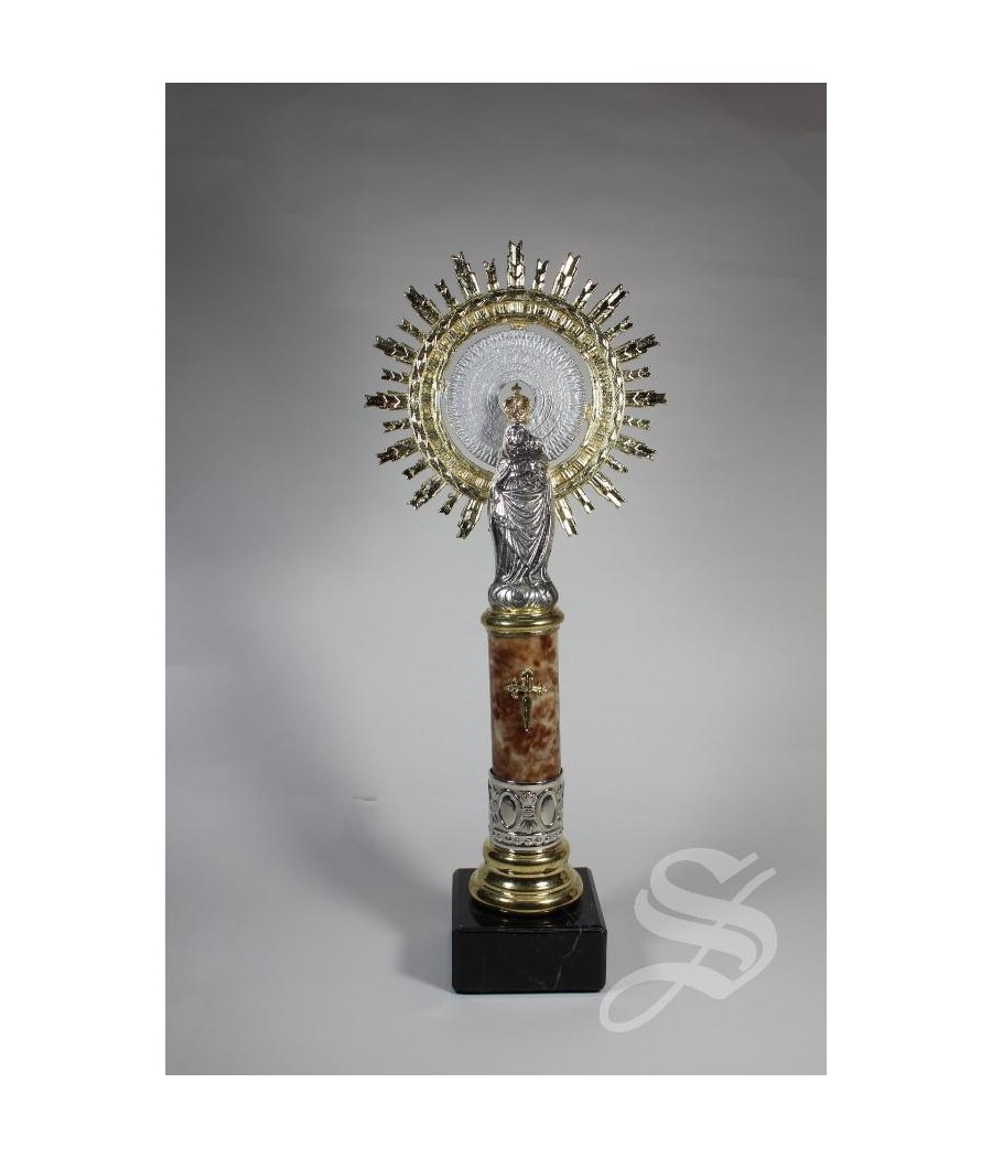 VIRGEN PILAR 30 CM BASE Y COLUMNA MARMOL, CORONA EN METAL