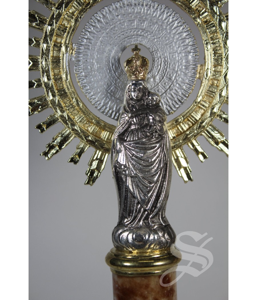 VIRGEN PILAR 30 CM BASE Y COLUMNA MARMOL, CORONA EN METAL