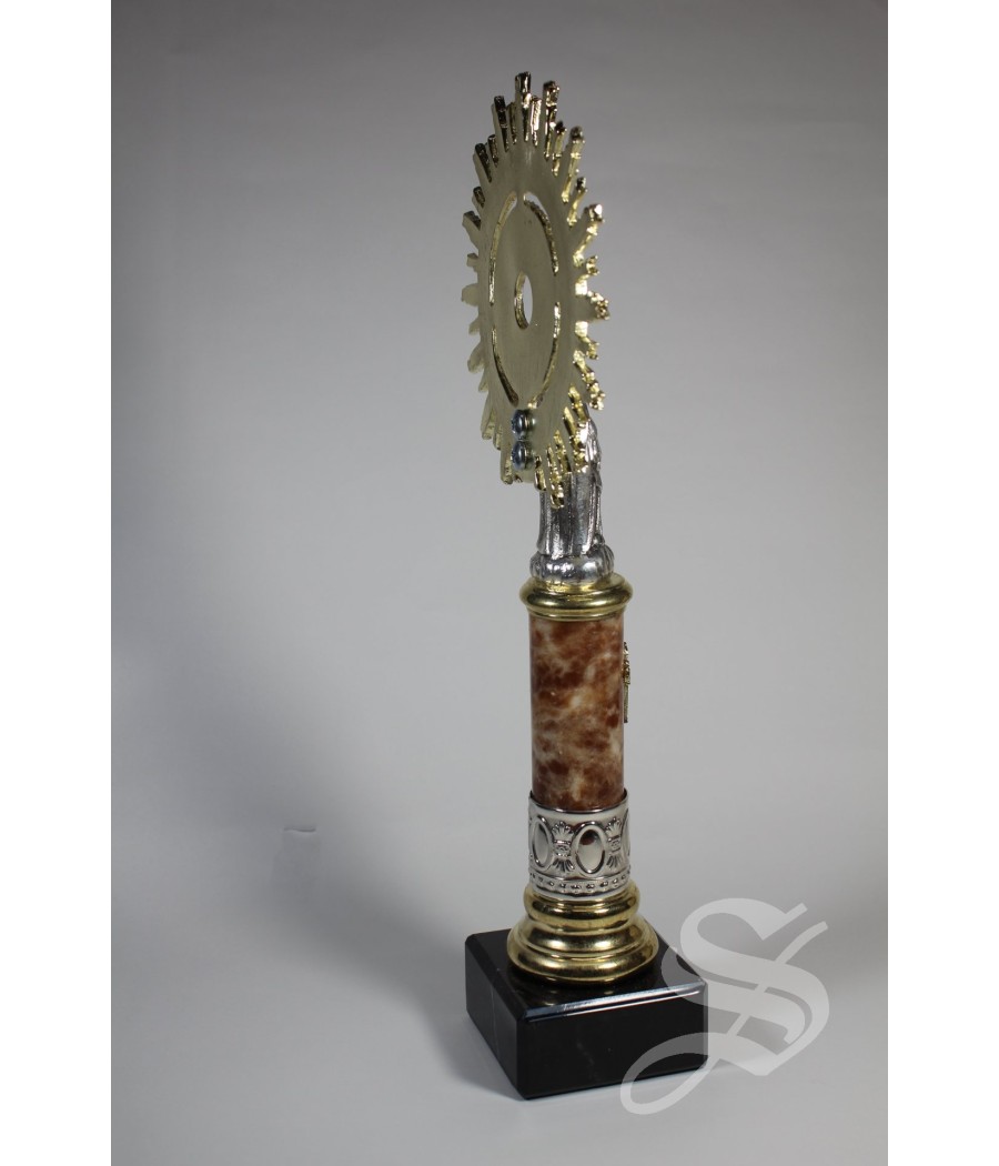 VIRGEN PILAR 30 CM BASE Y COLUMNA MARMOL, CORONA EN METAL